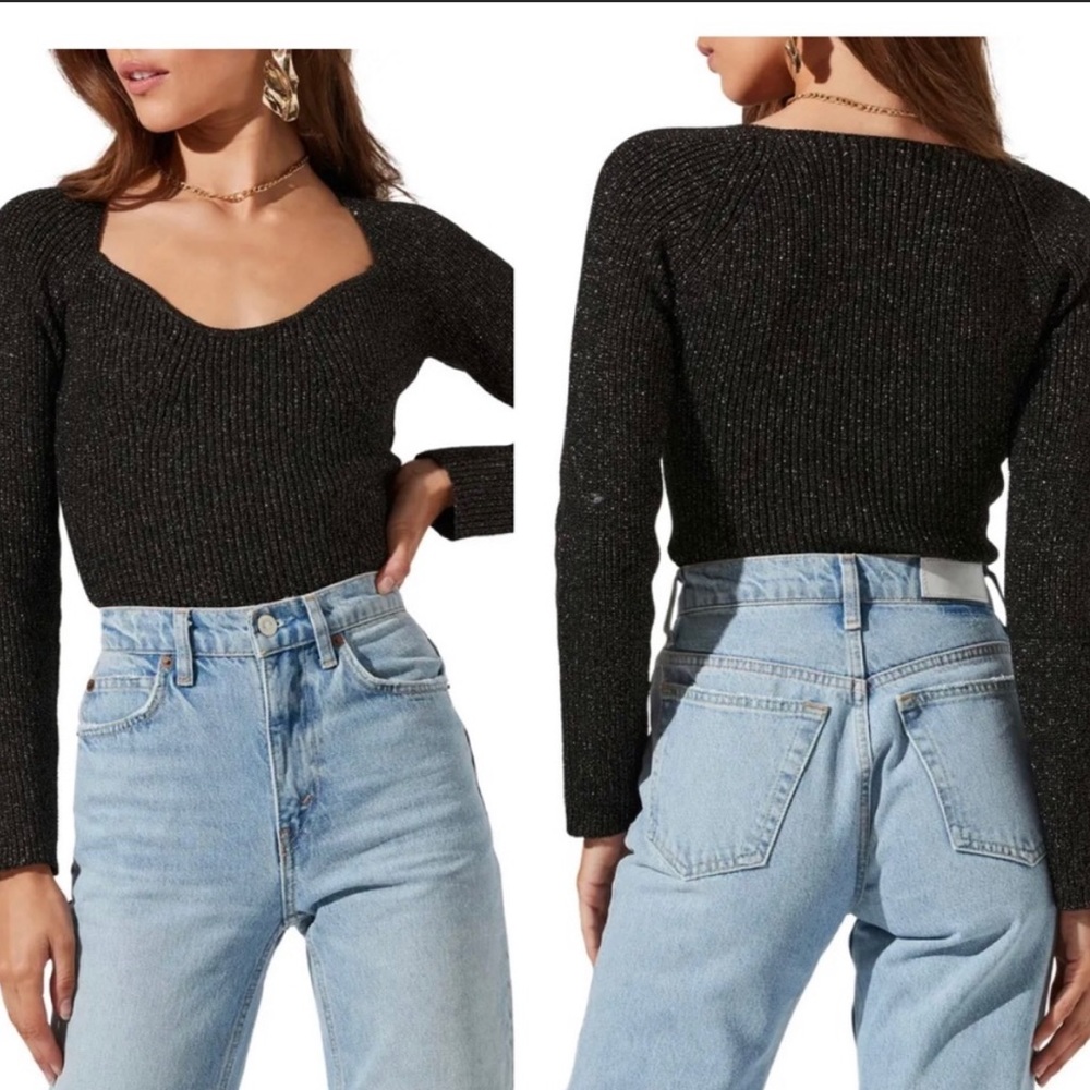 NWT ASTR The Label Long Sleeve Square Neck Metallic Sweater